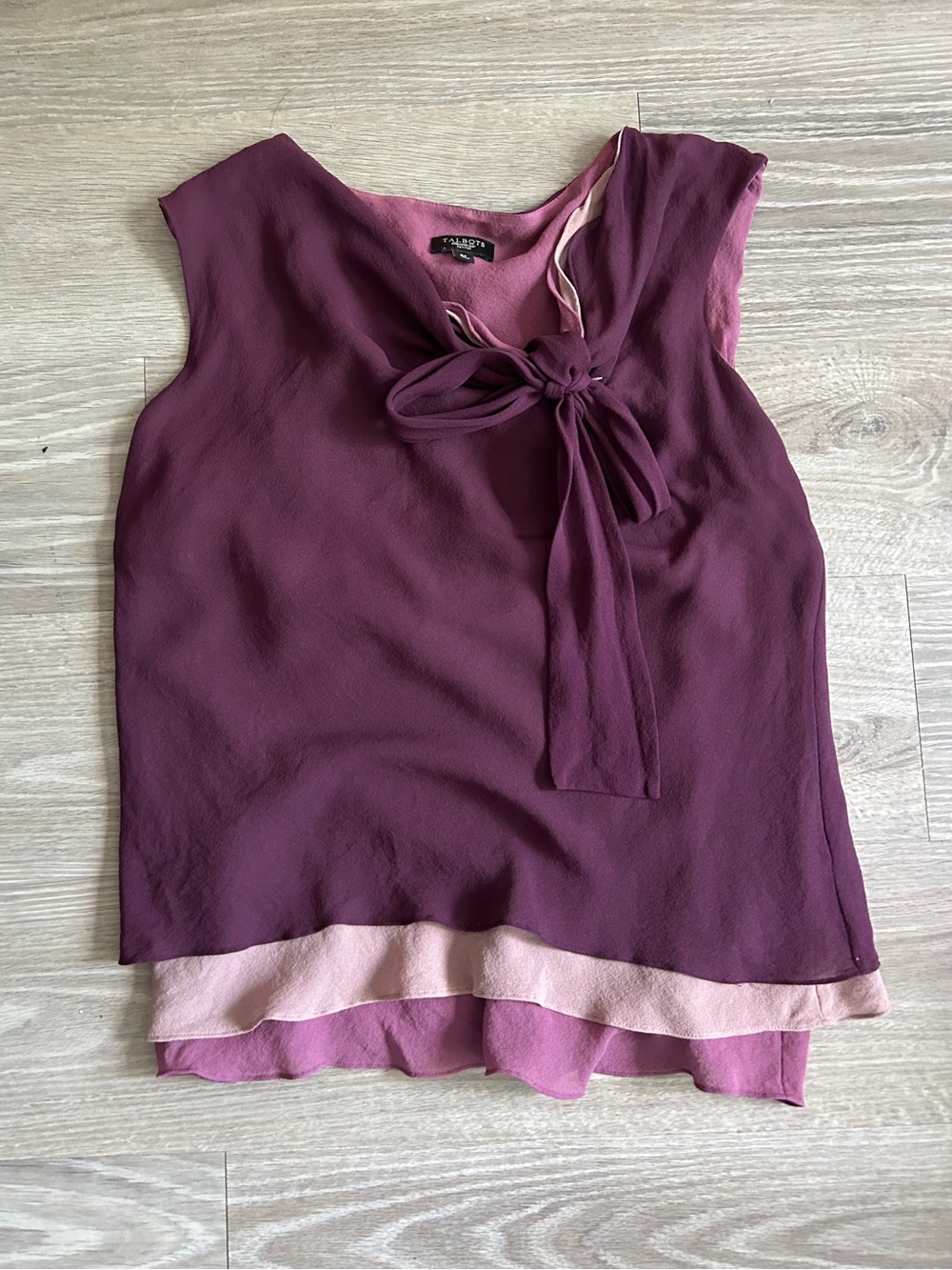 Talbots Purple and Pink Tie Front Layered Blouse